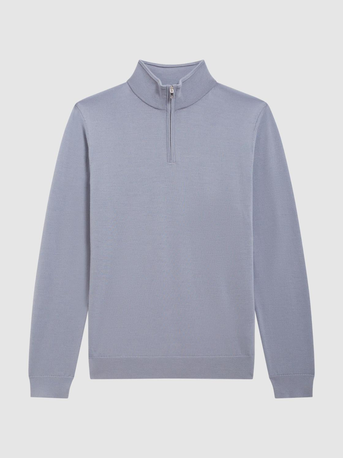 Reiss Knitwear | Blackhall Merino Wool Zip Neck Jumper Dove Blue - Men