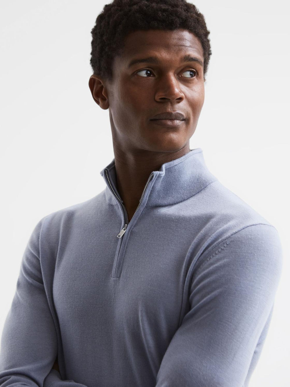 Reiss Knitwear | Blackhall Merino Wool Zip Neck Jumper Dove Blue - Men