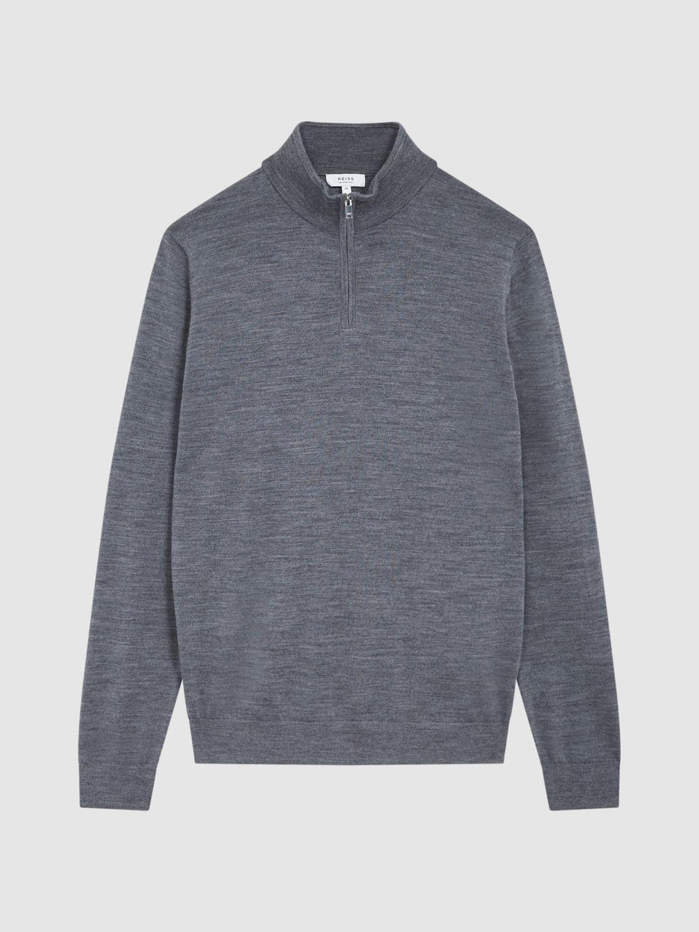 Reiss Knitwear | Blackhall Merino Wool Zip Neck Jumper Mid Grey Melange - Men