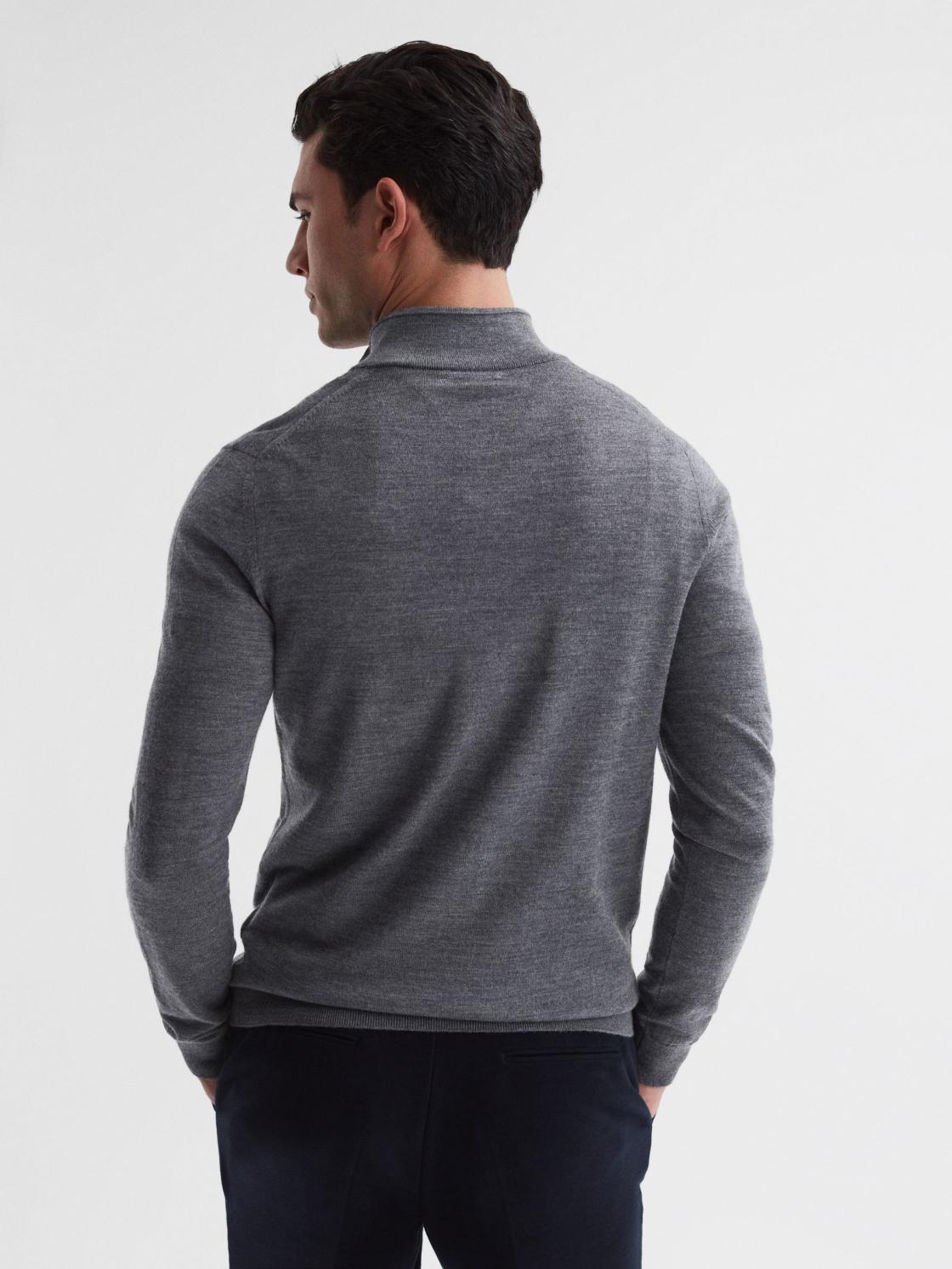 Reiss Knitwear | Blackhall Merino Wool Zip Neck Jumper Mid Grey Melange - Men