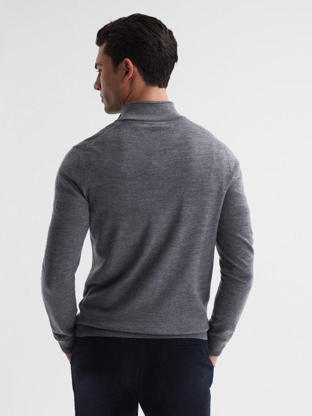Reiss Knitwear | Blackhall Merino Wool Zip Neck Jumper Mid Grey Melange - Men