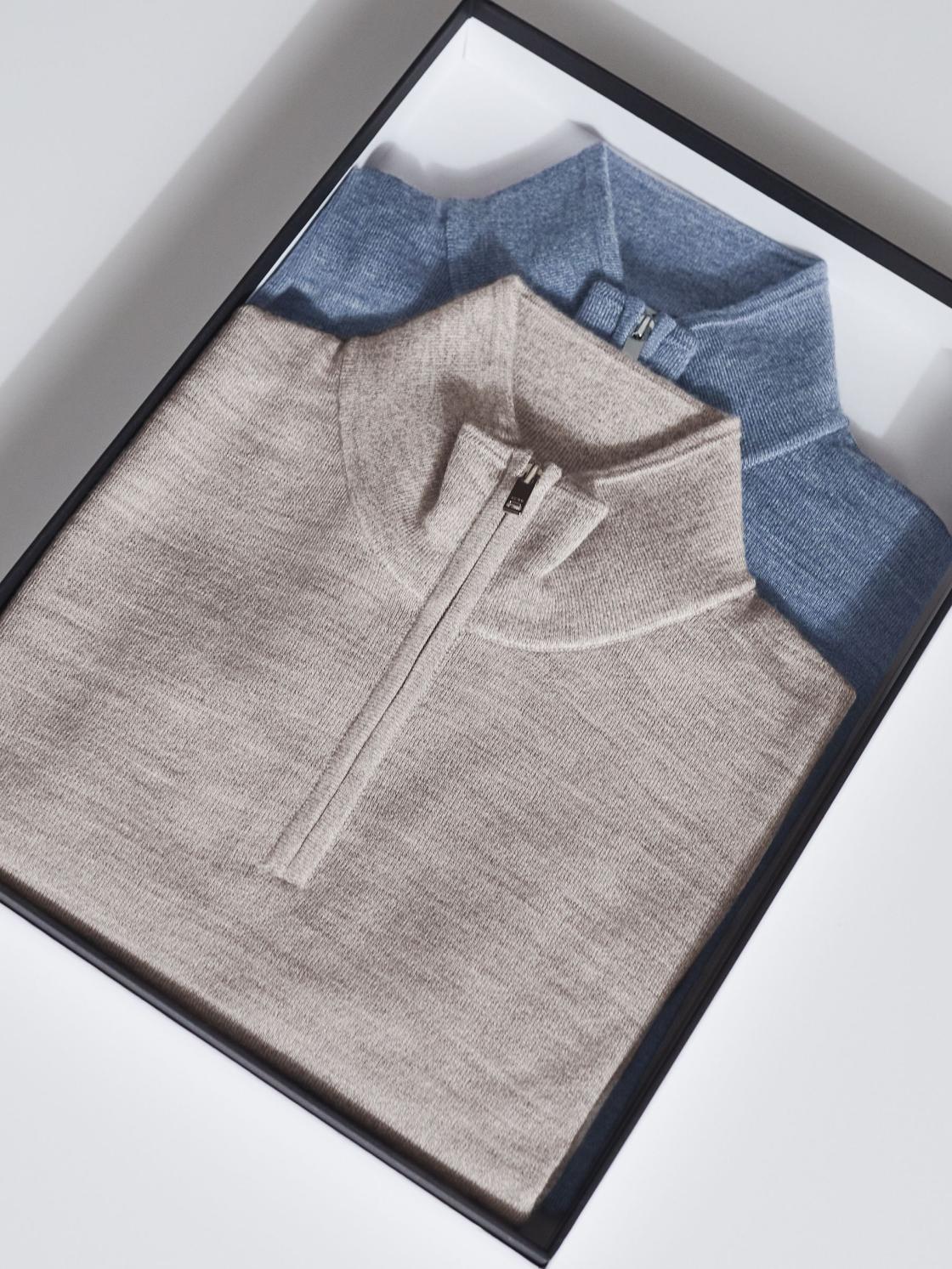 Reiss Knitwear | Blackhall Merino Wool Zip Neck Jumpers 2 Pack Denim Mouline/soft Grey Mouline - Men