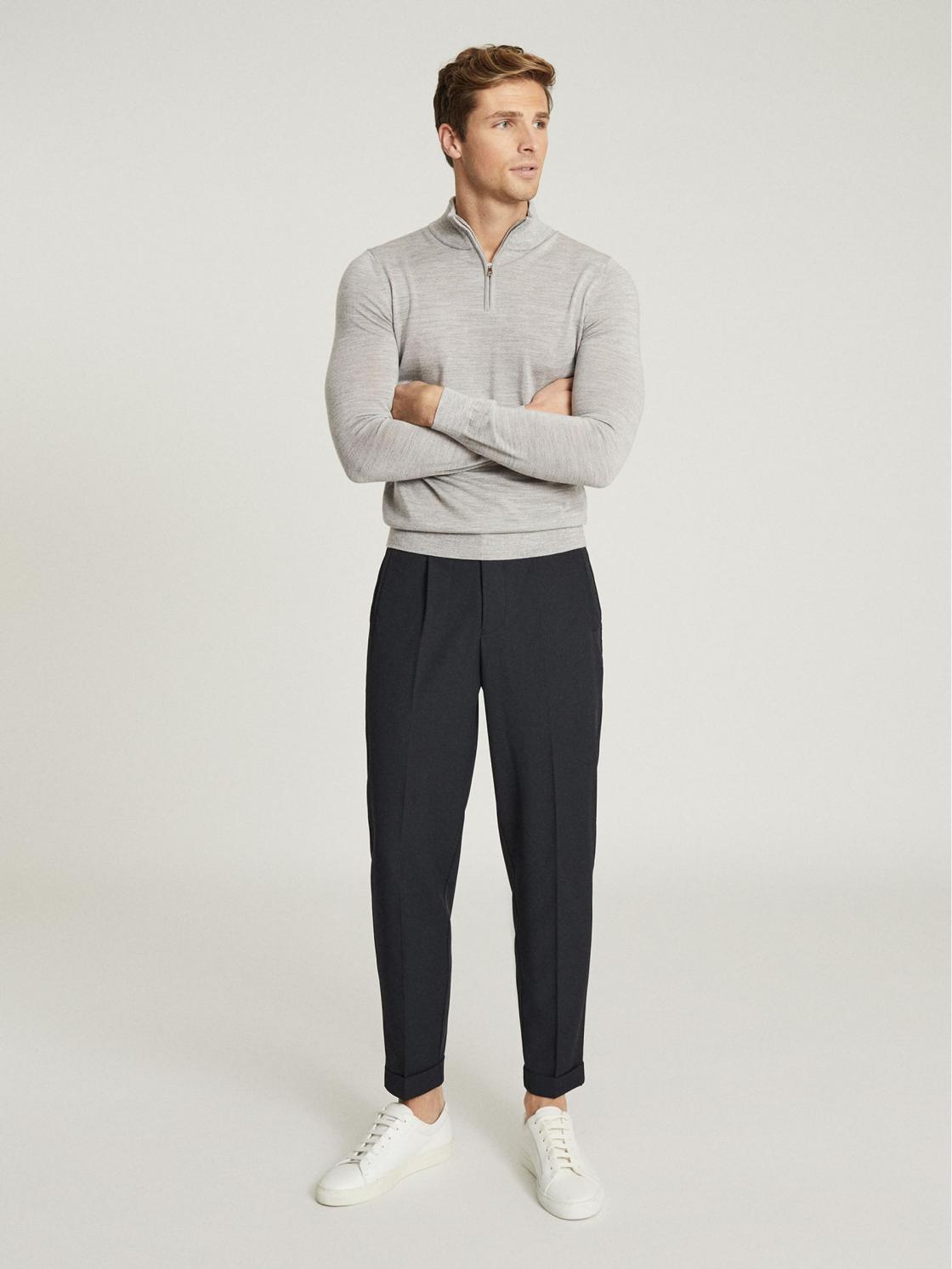 Reiss Knitwear | Blackhall Merino Wool Zip Neck Jumpers 2 Pack Denim Mouline/soft Grey Mouline - Men