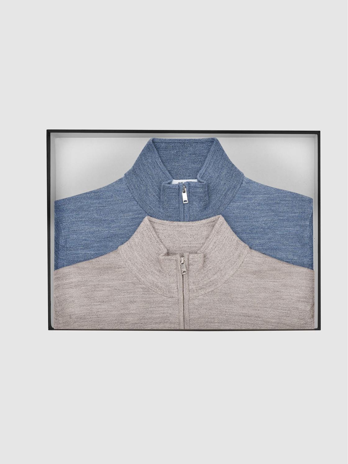 Reiss Knitwear | Blackhall Merino Wool Zip Neck Jumpers 2 Pack Denim Mouline/soft Grey Mouline - Men