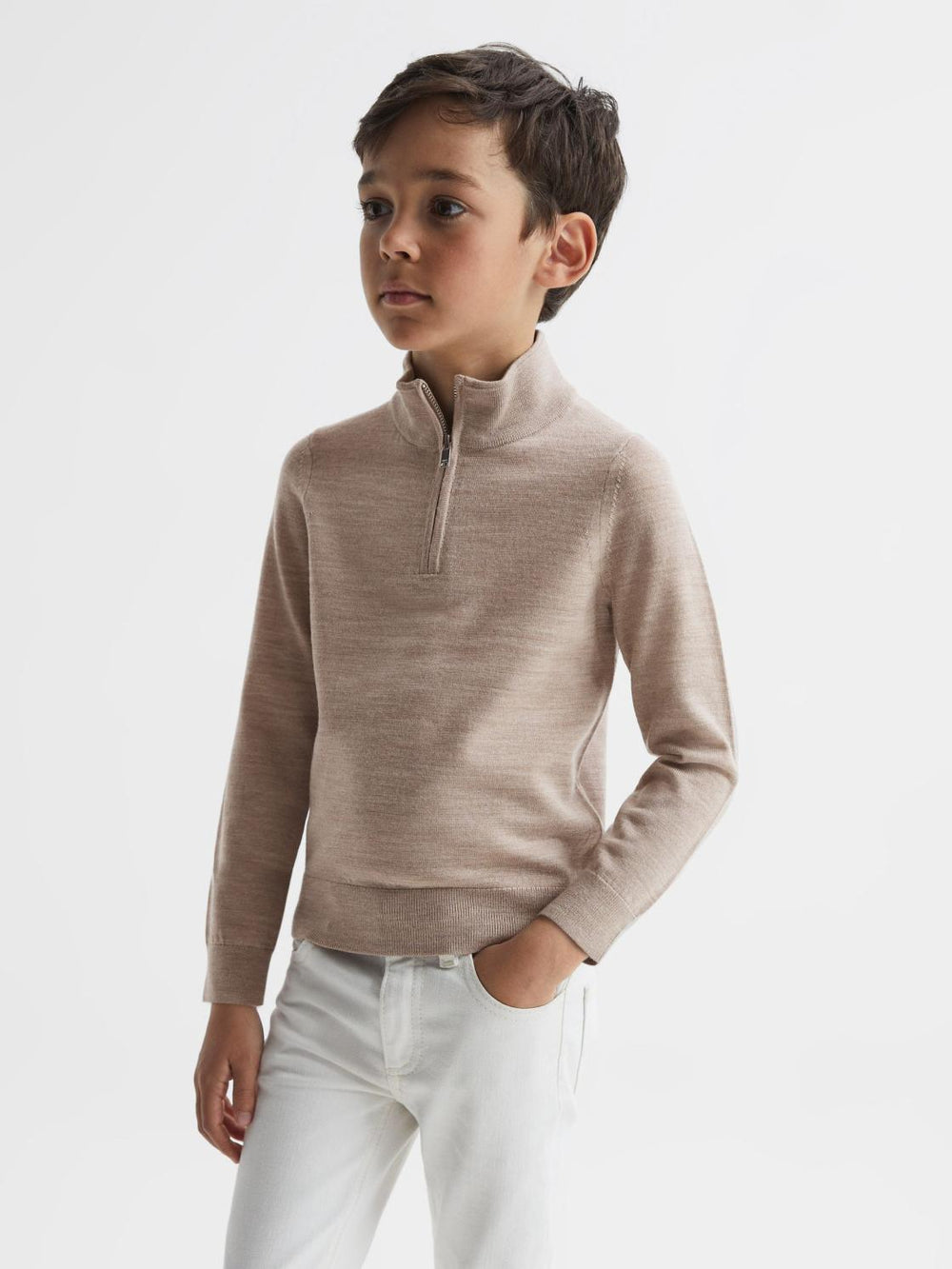 Reiss Knitwear | Blackhall Zip Up Knitted Jumper Wheat Melange - Children
