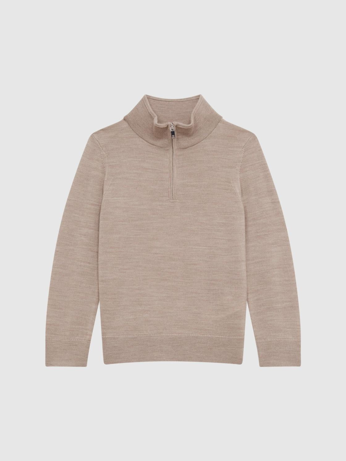 Reiss Knitwear | Blackhall Zip Up Knitted Jumper Wheat Melange - Children