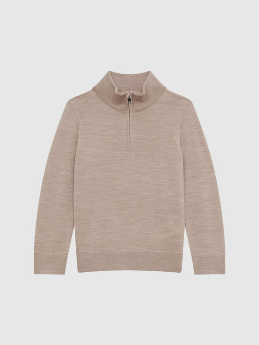 Reiss Knitwear | Blackhall Zip Up Knitted Jumper Wheat Melange - Children