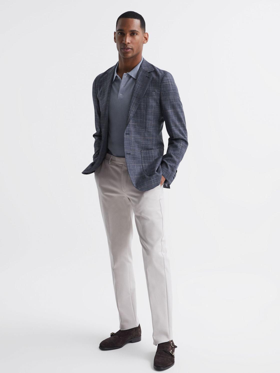 Reiss Knitwear | Blair Blue Merino Press Stud Polo Shirt Dove Blue - Men