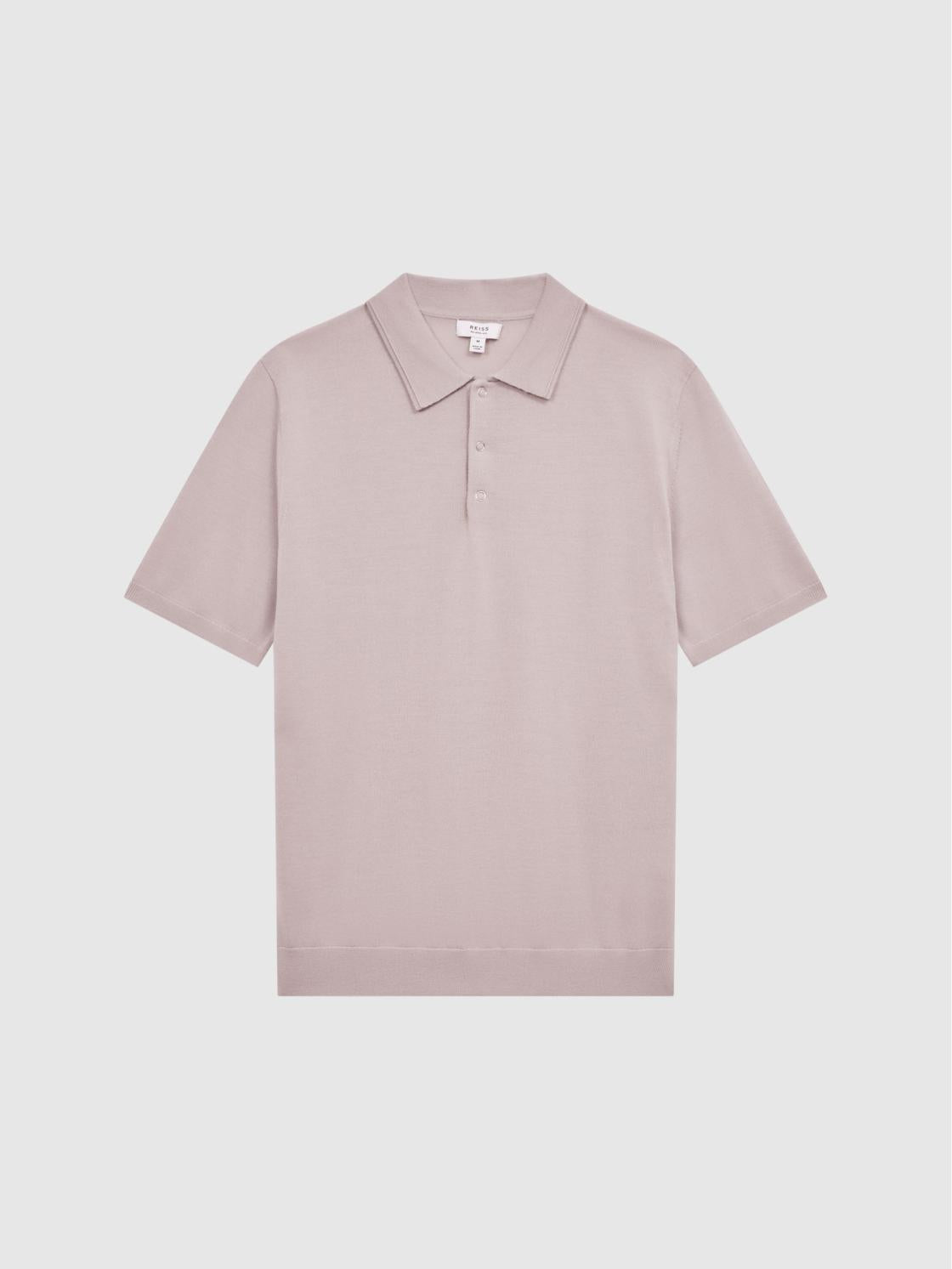 Reiss Knitwear | Blair Merino Press Stud Polo T-Shirt Stone - Men