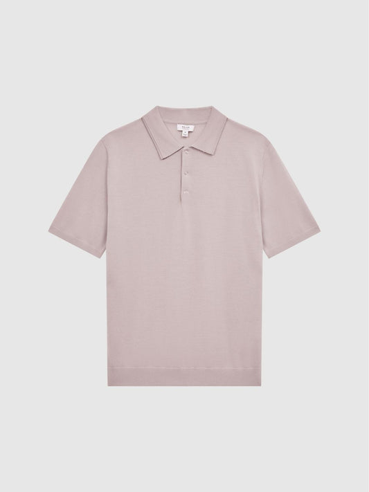 Reiss Knitwear | Blair Merino Press Stud Polo T-Shirt Stone - Men