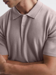 Reiss Knitwear | Blair Merino Press Stud Polo T-Shirt Stone - Men