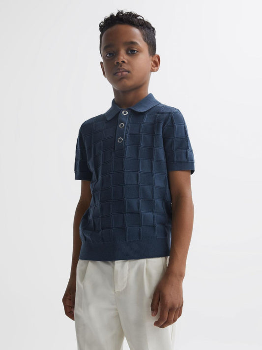 Reiss Knitwear | Blaze Cotton Press-Stud Polo T-Shirt Blue - Children