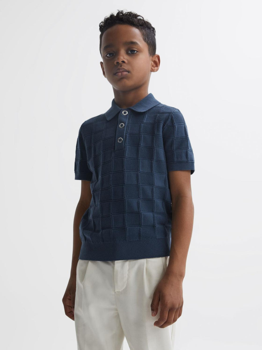 Reiss Knitwear | Blaze Cotton Press-Stud Polo T-Shirt Blue - Children