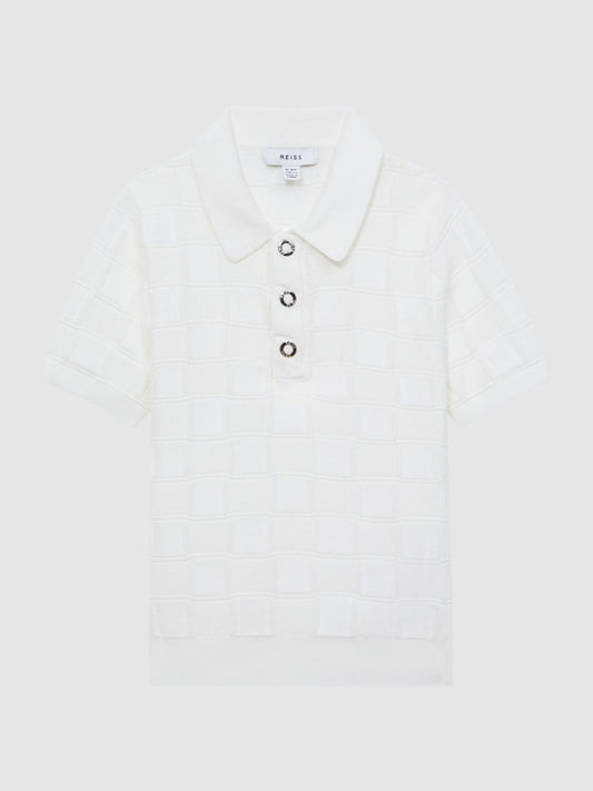 Reiss Knitwear | Blaze Cotton Press-Stud Polo T-Shirt White - Children