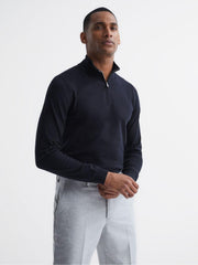 Reiss Knitwear | Bond Half Zip Funnel Neck Cotton Jumper Navy - Men
