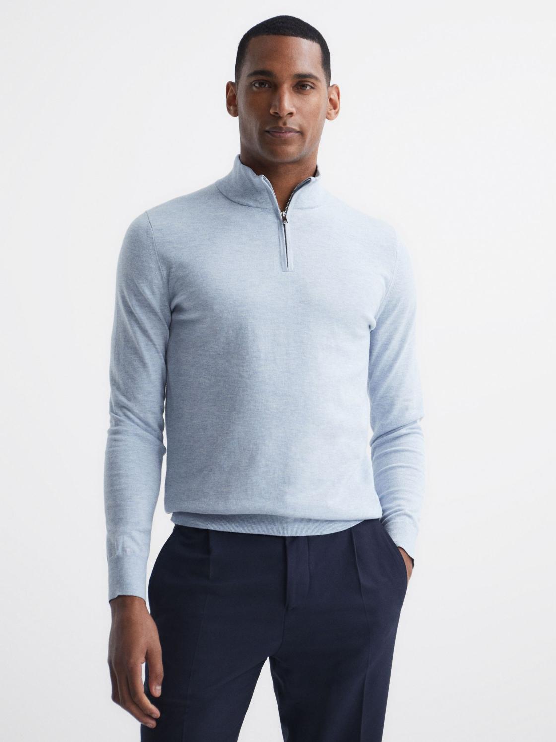Reiss Knitwear | Bond Half Zip Funnel Neck Cotton Jumper Navy - Men