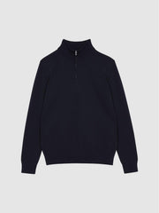 Reiss Knitwear | Bond Half Zip Funnel Neck Cotton Jumper Navy - Men