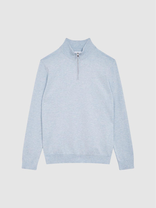 Reiss Knitwear | Bond Half Zip Funnel Neck Cotton Jumper Navy - Men