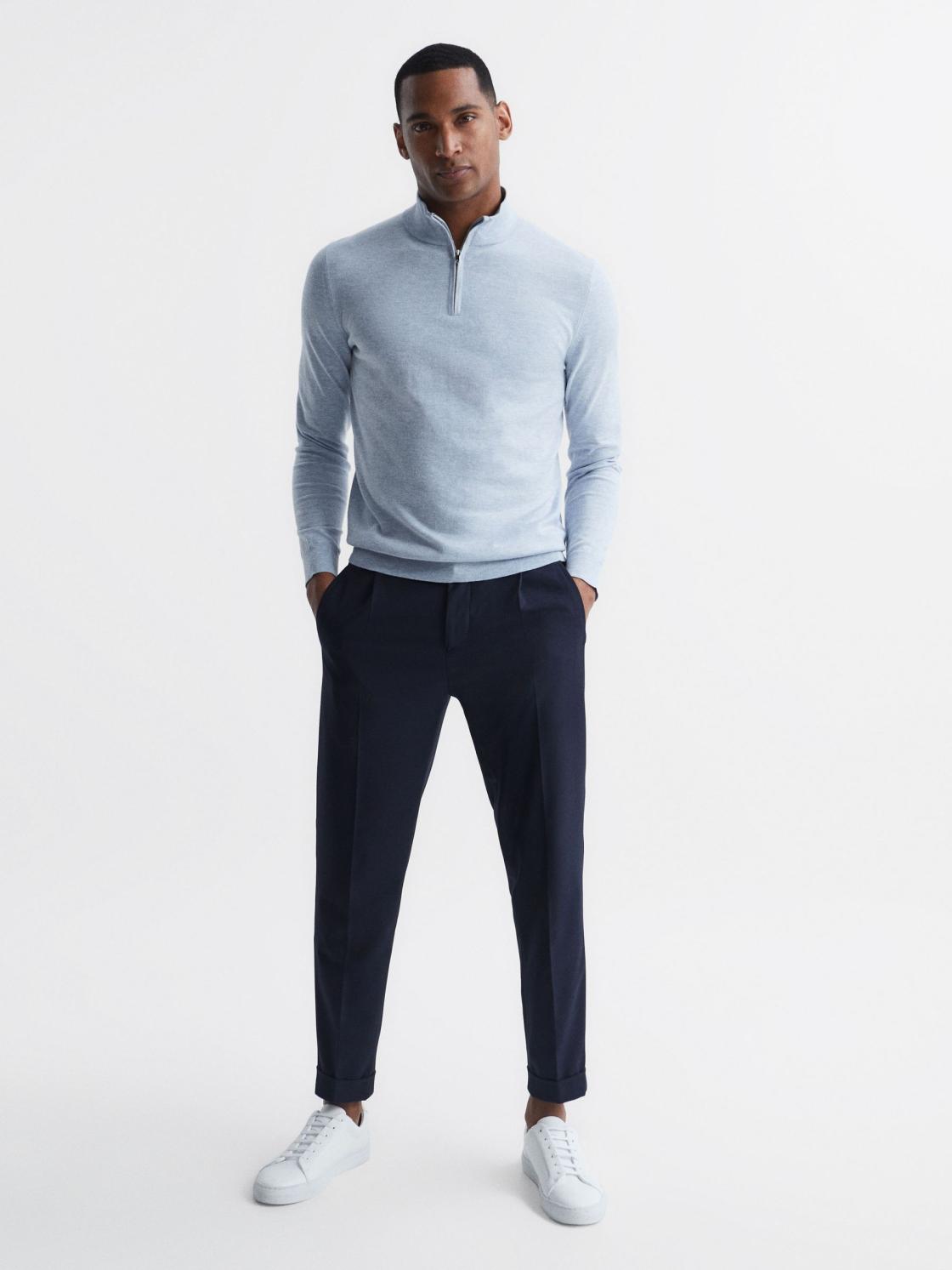 Reiss Knitwear | Bond Half Zip Funnel Neck Cotton Jumper Navy - Men