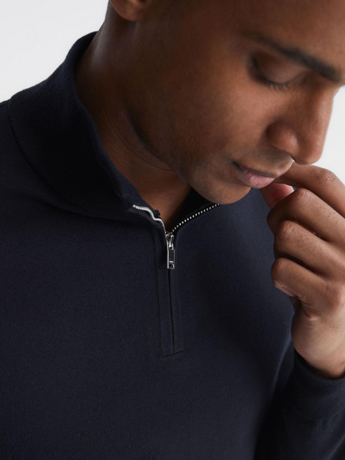 Reiss Knitwear | Bond Half Zip Funnel Neck Cotton Jumper Navy - Men