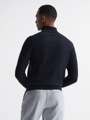 Reiss Knitwear | Bond Half Zip Funnel Neck Cotton Jumper Navy - Men