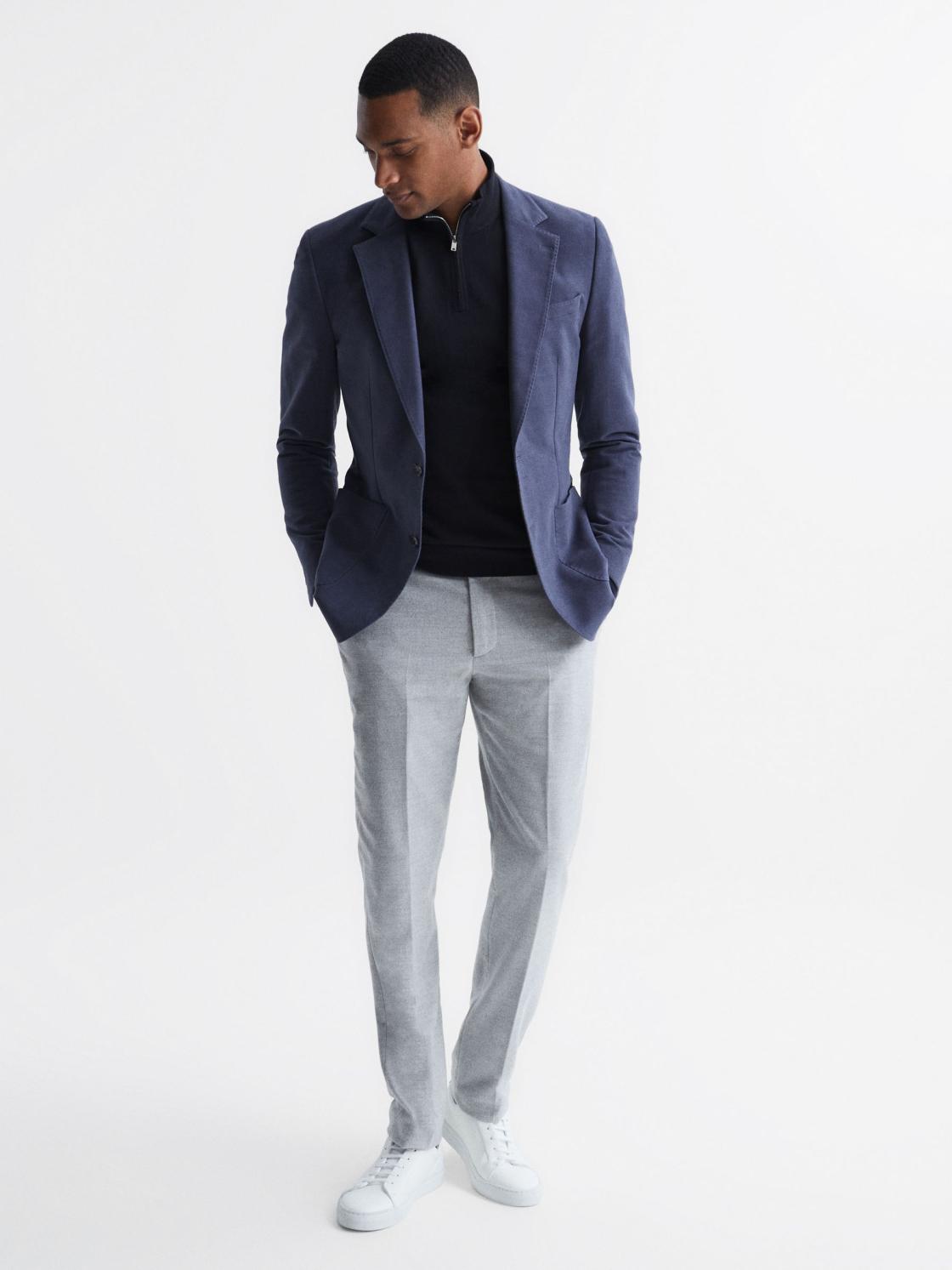 Reiss Knitwear | Bond Half Zip Funnel Neck Cotton Jumper Navy - Men