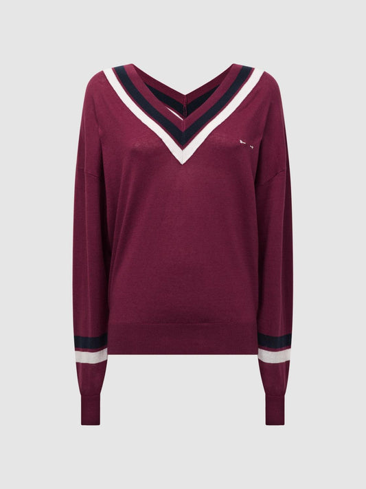 Reiss Knitwear | Bonita The Upside V-Neck Jumper Dark Red - Women