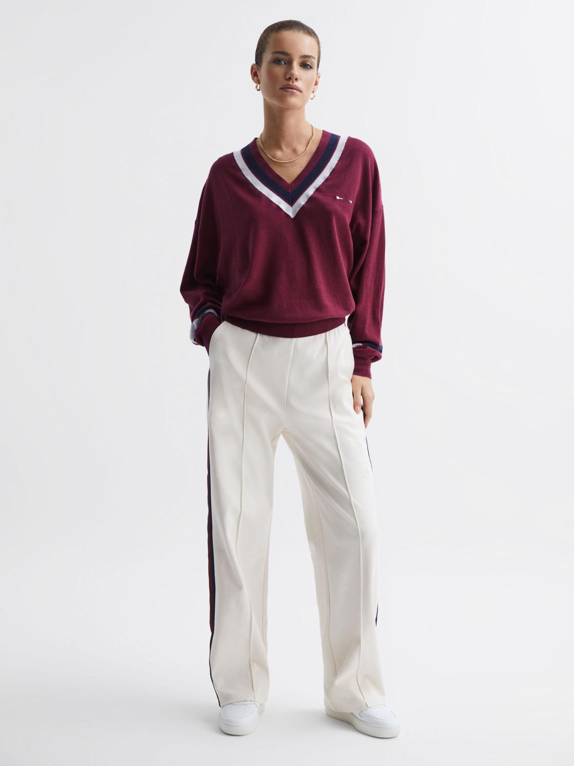 Reiss Knitwear | Bonita The Upside V-Neck Jumper Dark Red - Women