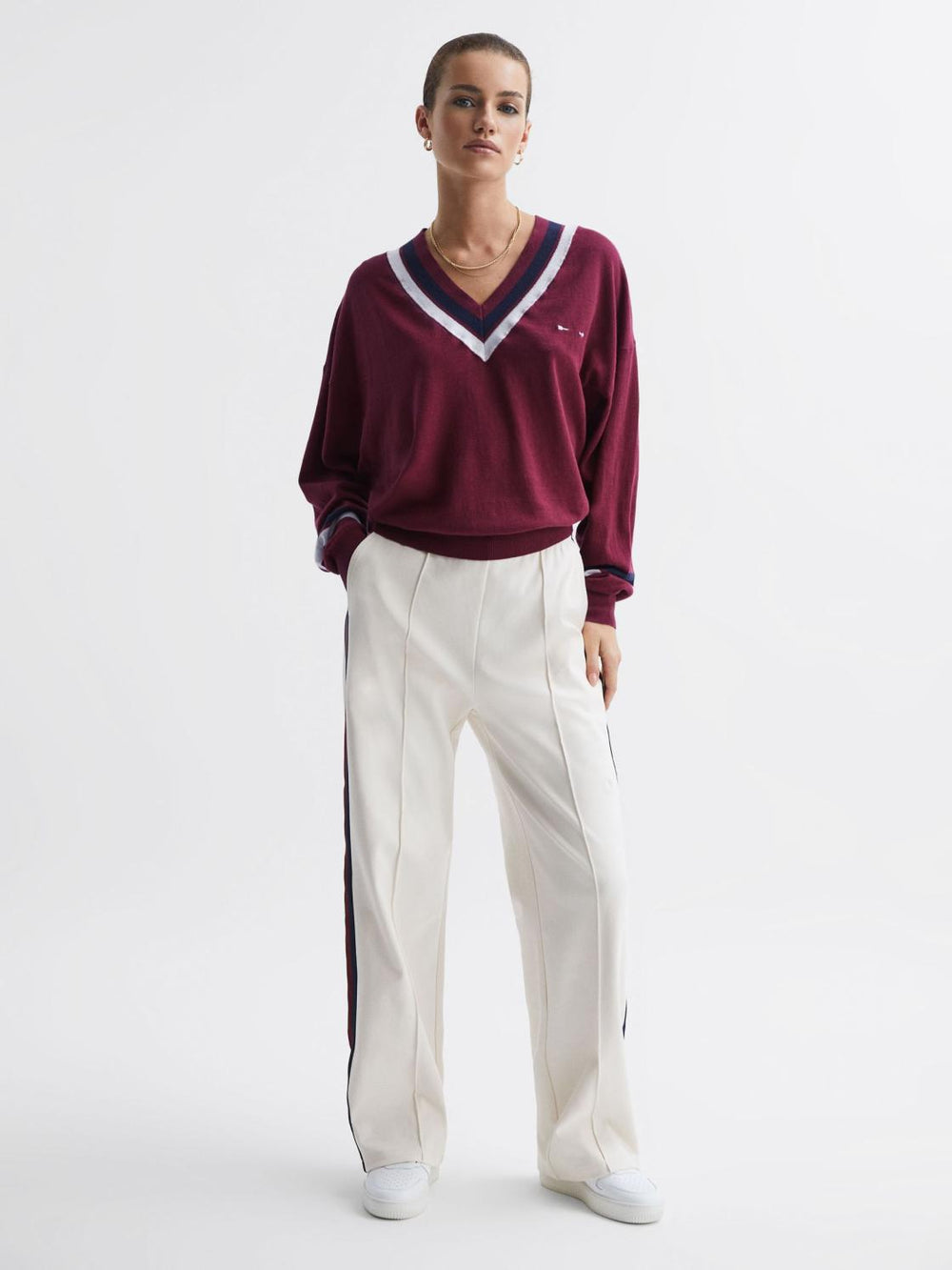 Reiss Knitwear | Bonita The Upside V-Neck Jumper Dark Red - Women