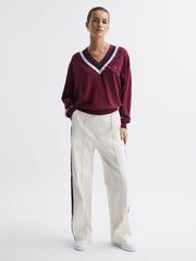 Reiss Knitwear | Bonita The Upside V-Neck Jumper Dark Red - Women