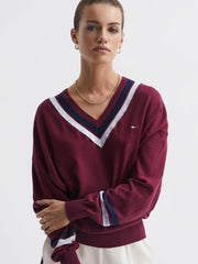 Reiss Knitwear | Bonita The Upside V-Neck Jumper Dark Red - Women
