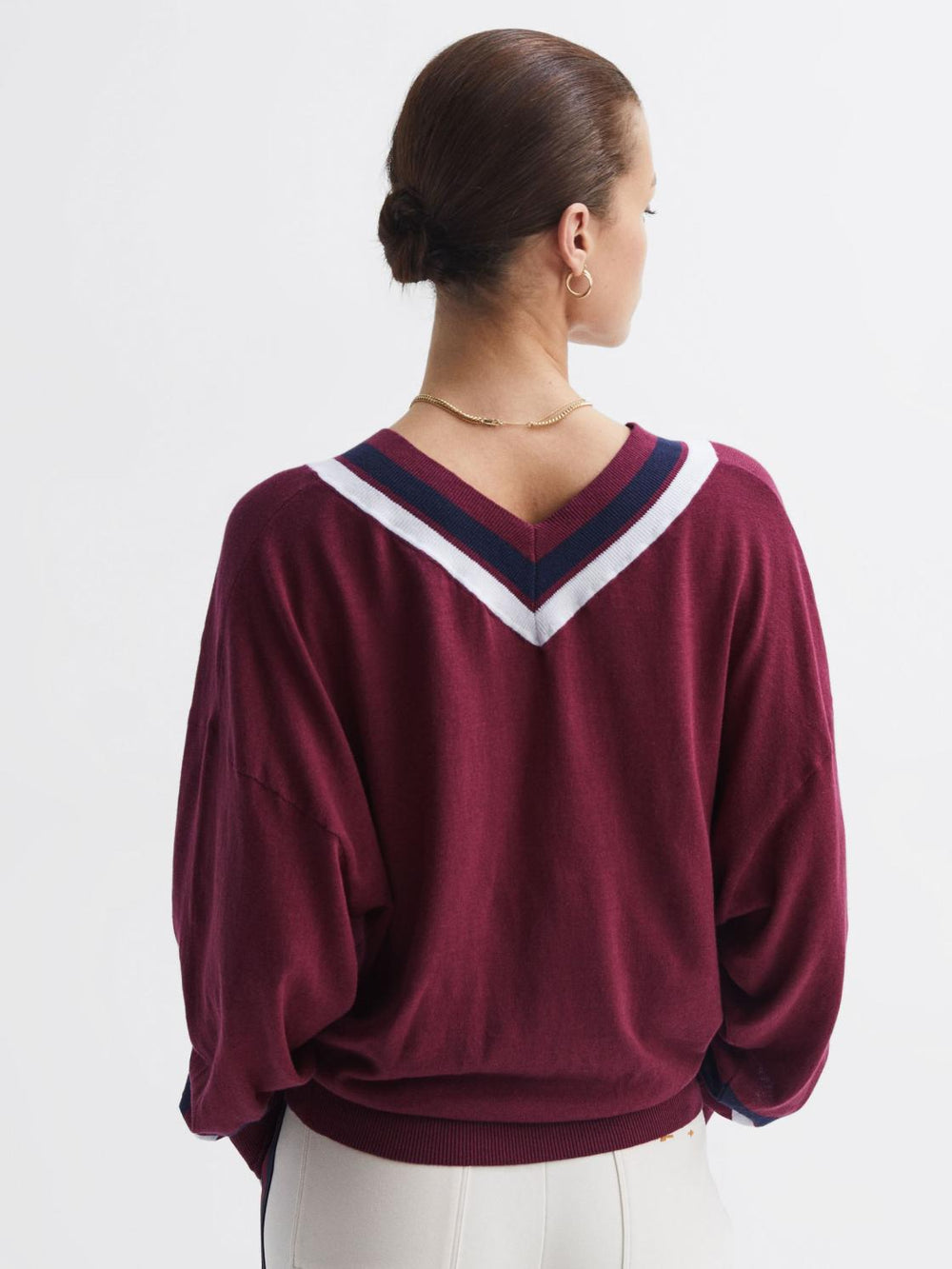 Reiss Knitwear | Bonita The Upside V-Neck Jumper Dark Red - Women