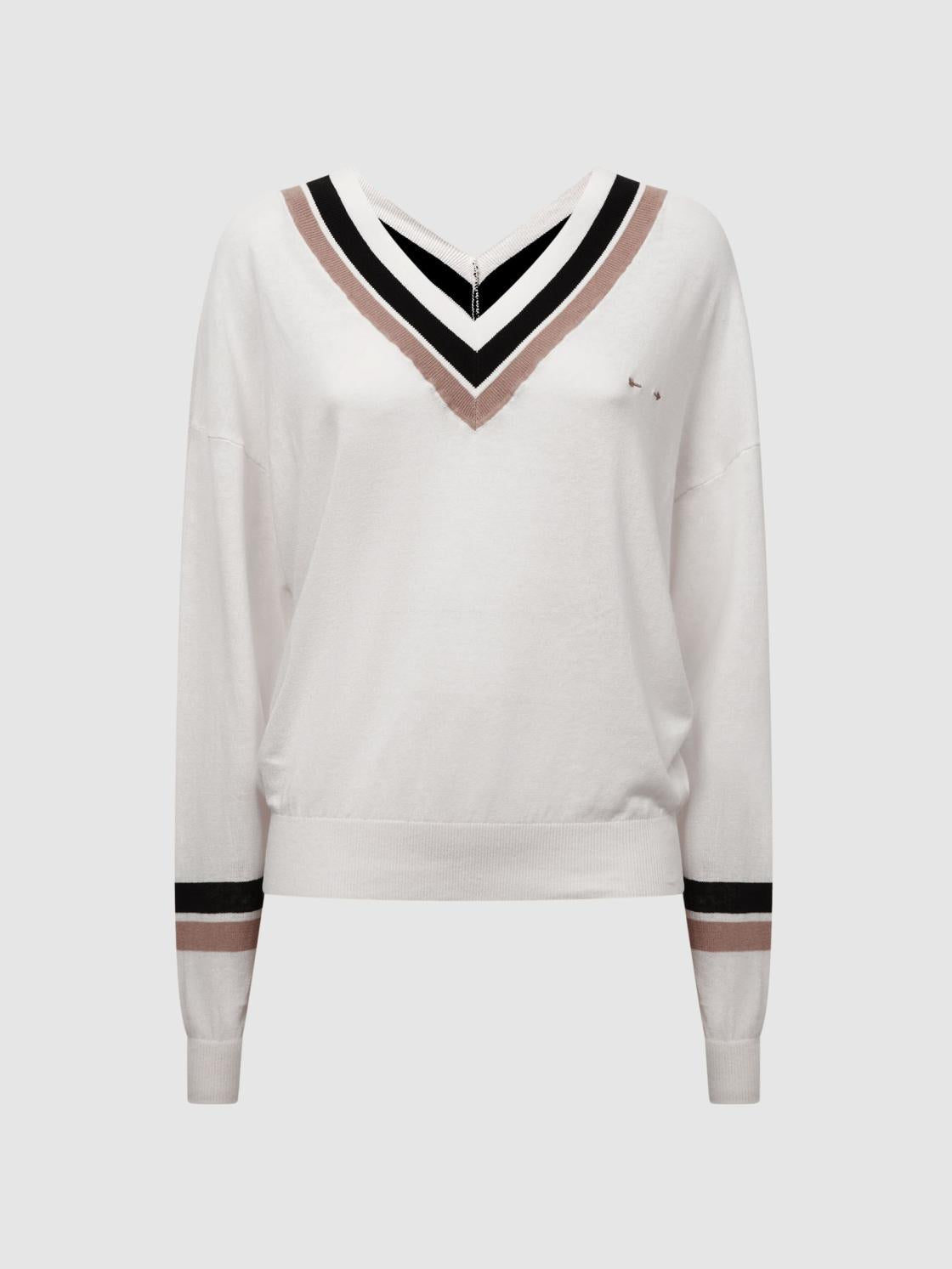 Reiss Knitwear | Bonita The Upside V-Neck Jumper White - Women