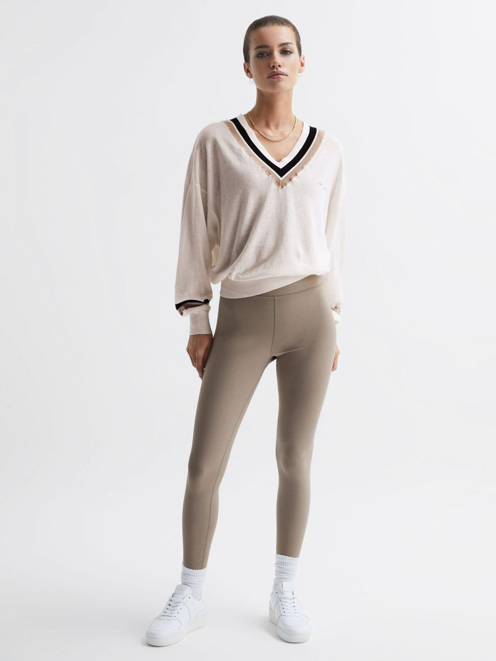 Reiss Knitwear | Bonita The Upside V-Neck Jumper White - Women