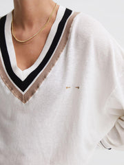 Reiss Knitwear | Bonita The Upside V-Neck Jumper White - Women