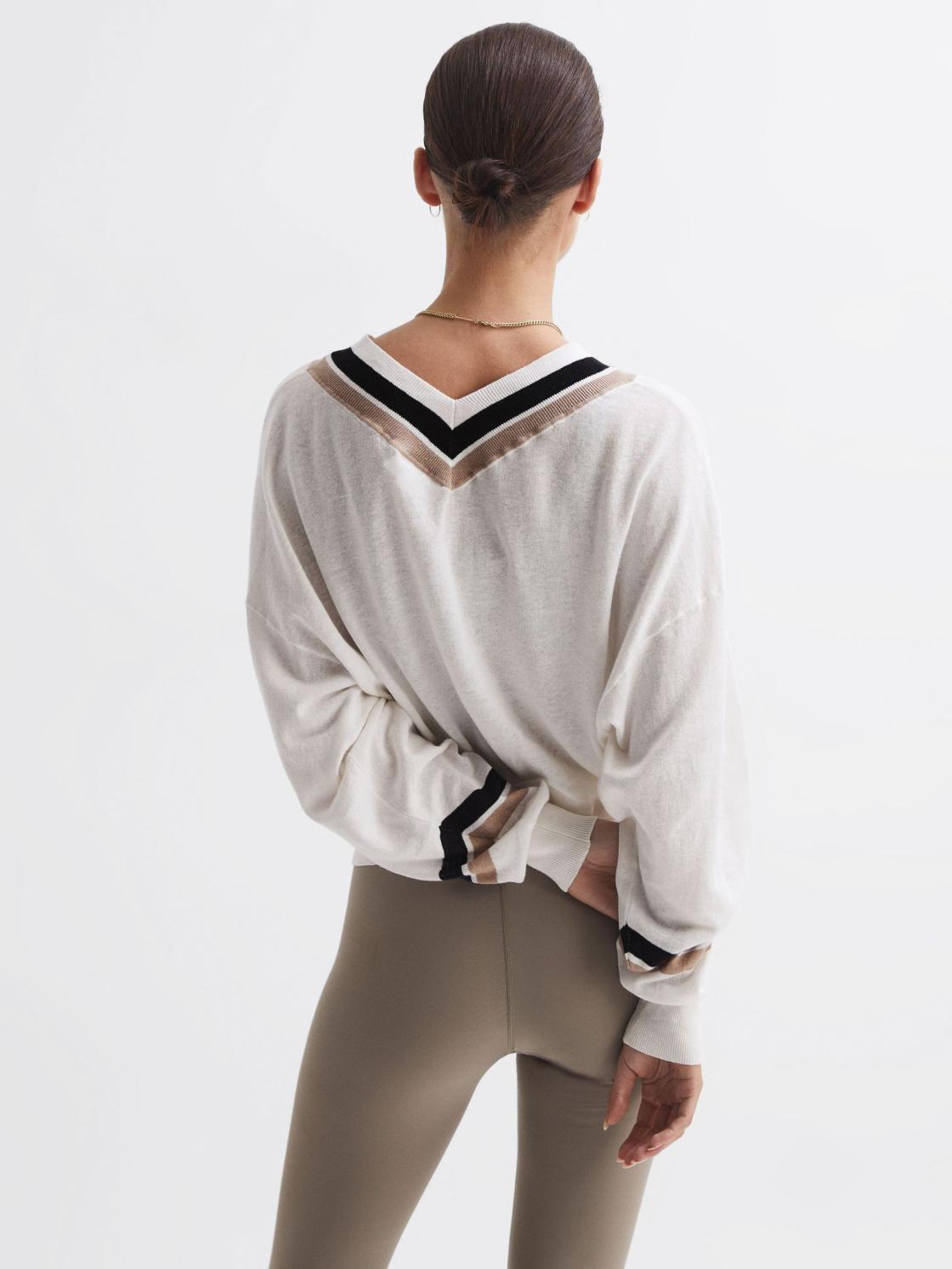 Reiss Knitwear | Bonita The Upside V-Neck Jumper White - Women