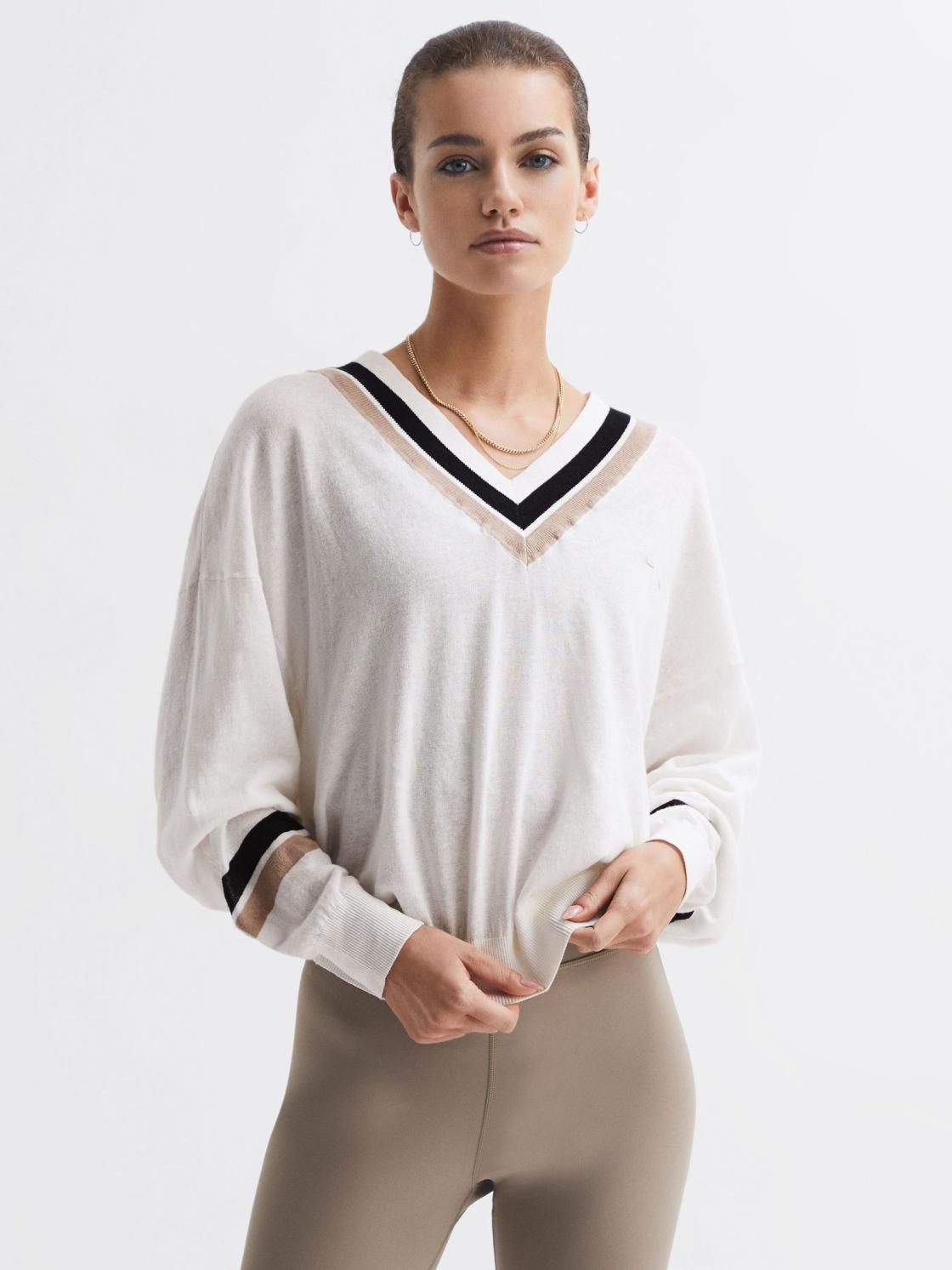 Reiss Knitwear | Bonita The Upside V-Neck Jumper White - Women