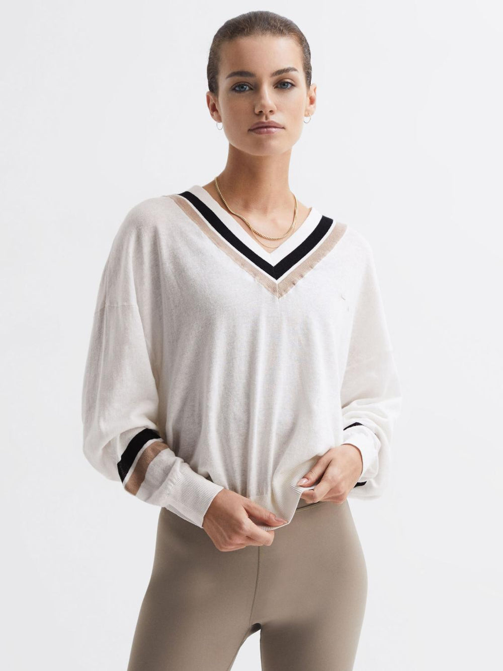 Reiss Knitwear | Bonita The Upside V-Neck Jumper White - Women