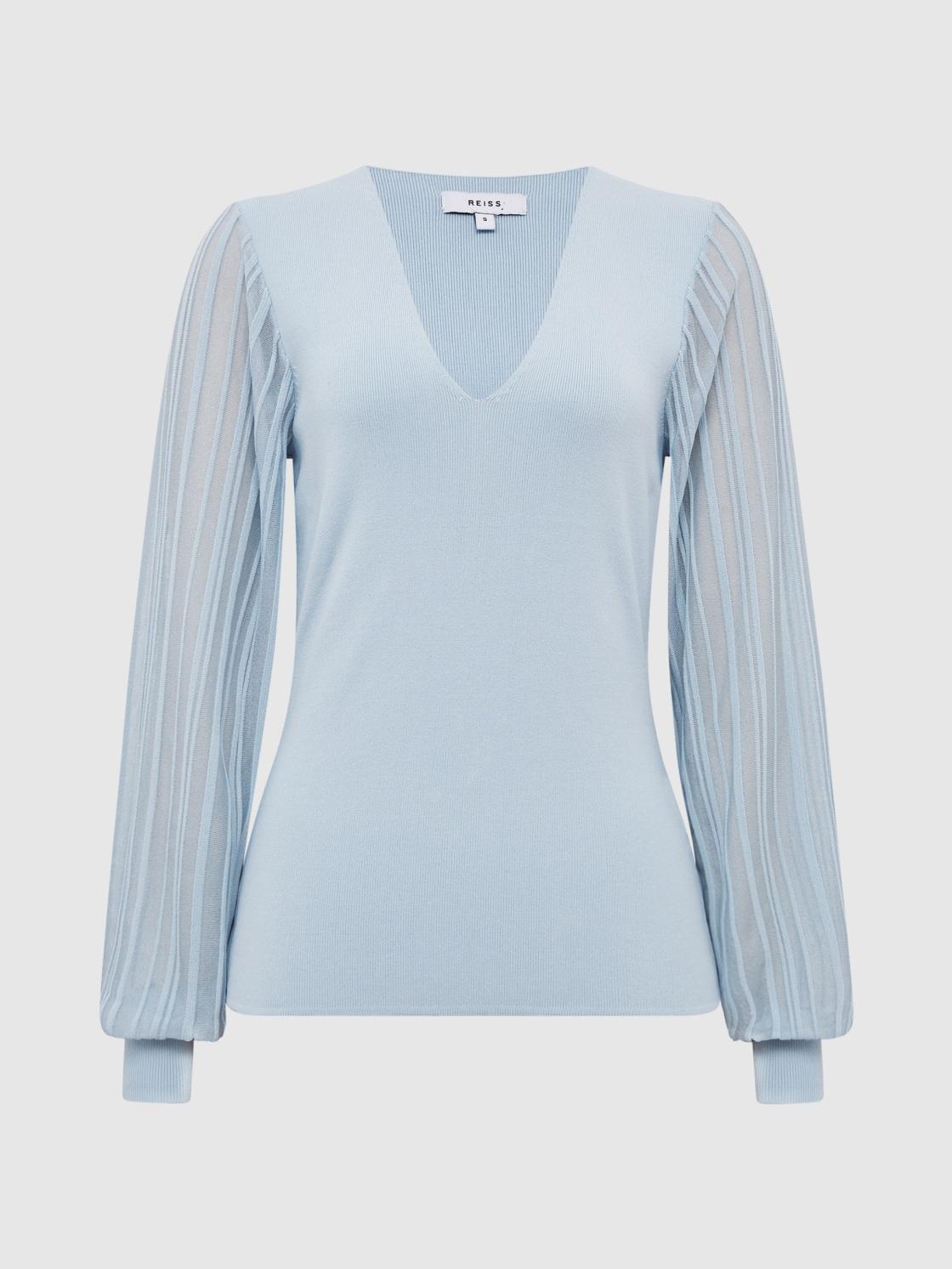 Reiss Knitwear | Brooklyn Sheer Sleeve Top Ivory - Women