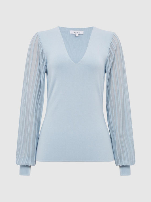 Reiss Knitwear | Brooklyn Sheer Sleeve Top Ivory - Women