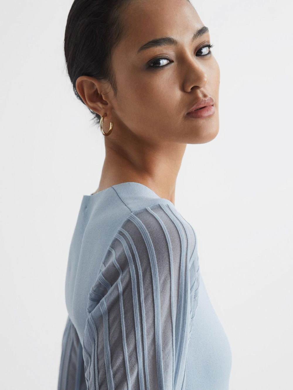 Reiss Knitwear | Brooklyn Sheer Sleeve Top Ivory - Women