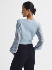 Reiss Knitwear | Brooklyn Sheer Sleeve Top Ivory - Women