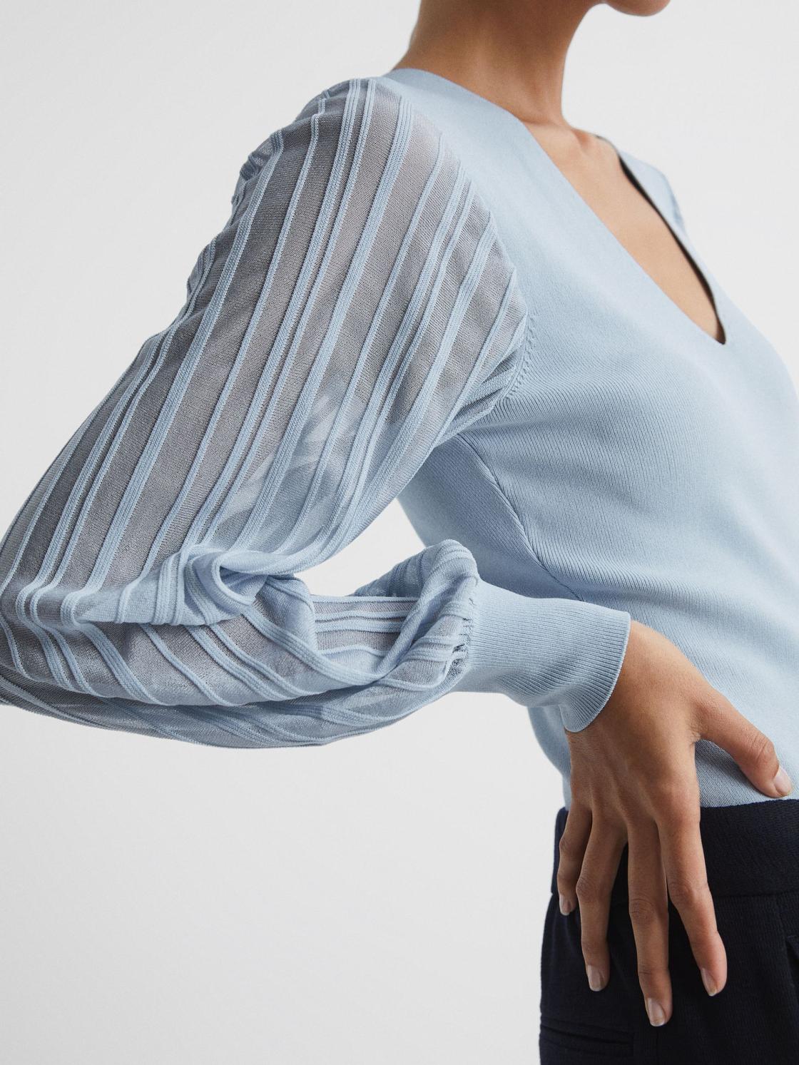 Reiss Knitwear | Brooklyn Sheer Sleeve Top Ivory - Women