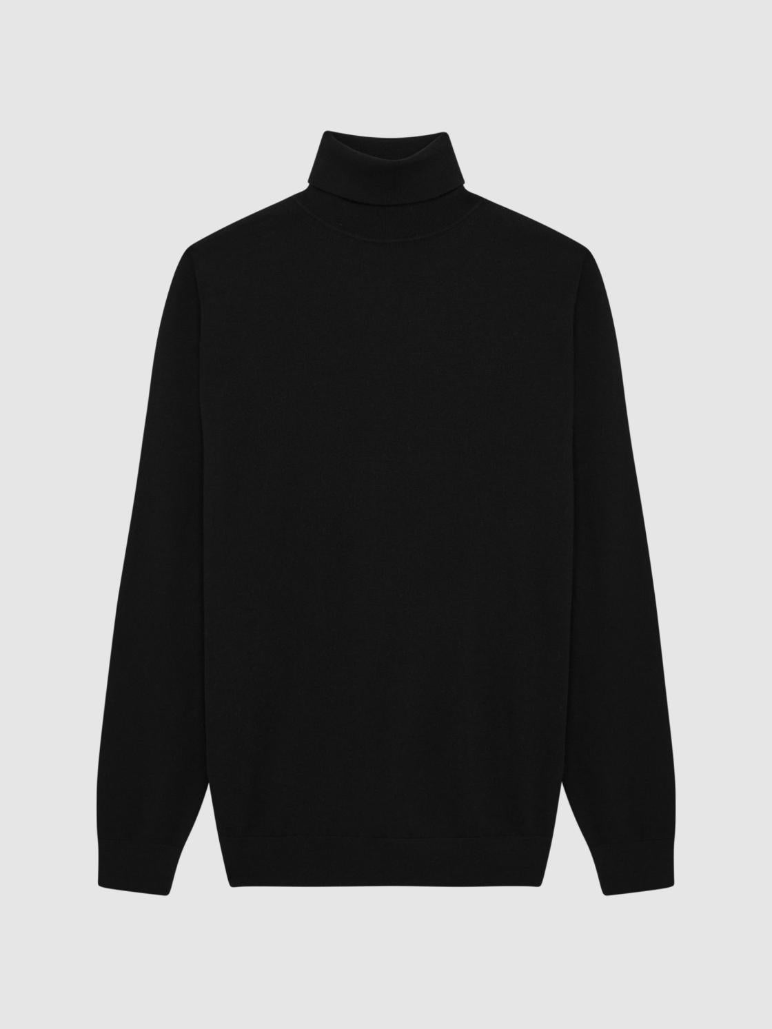 Reiss Knitwear | Caine Merino Wool Roll Neck Jumper Black - Men