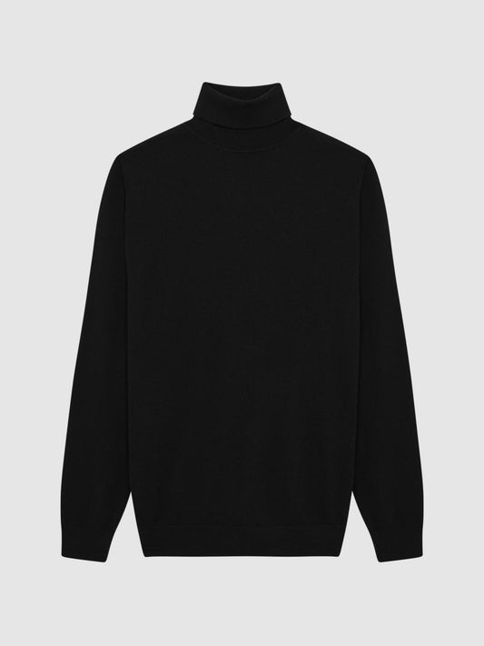 Reiss Knitwear | Caine Merino Wool Roll Neck Jumper Black - Men