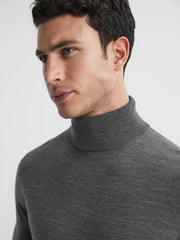 Reiss Knitwear | Caine Merino Wool Roll Neck Jumper Mid Grey Melange - Men