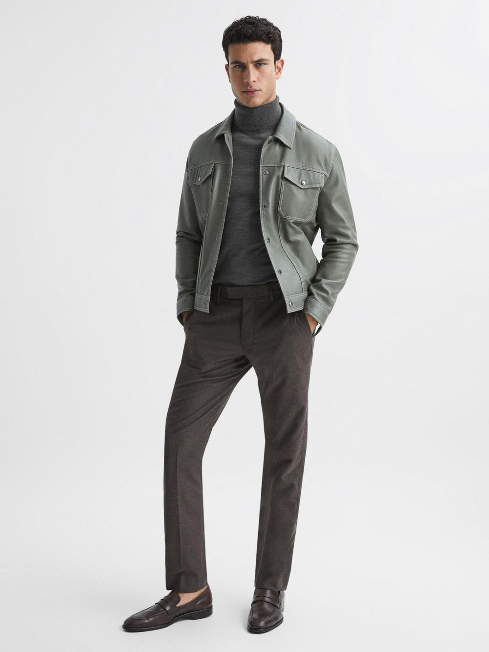 Reiss Knitwear | Caine Merino Wool Roll Neck Jumper Mid Grey Melange - Men