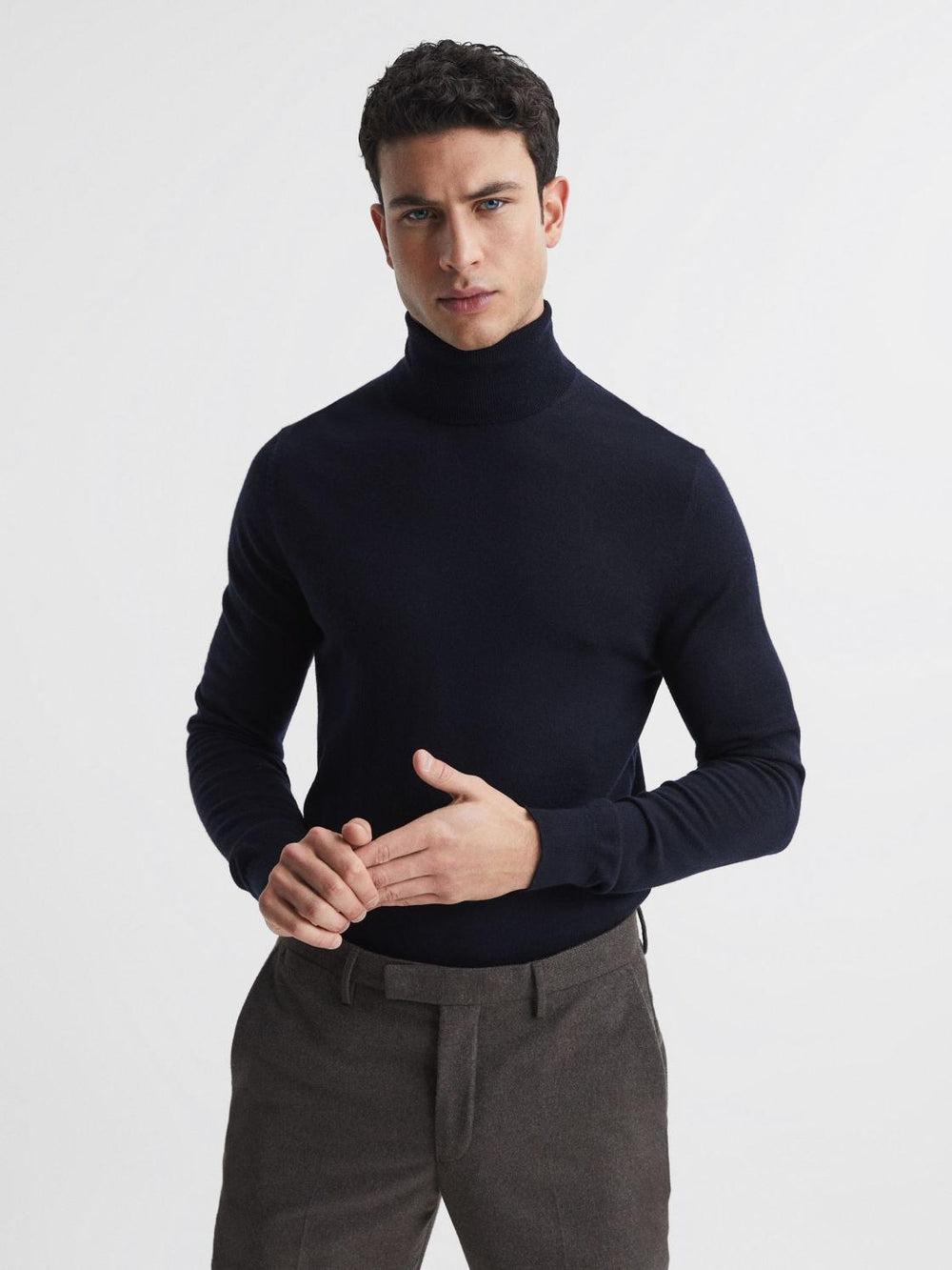 Reiss Knitwear | Caine Merino Wool Roll Neck Jumper Navy - Men