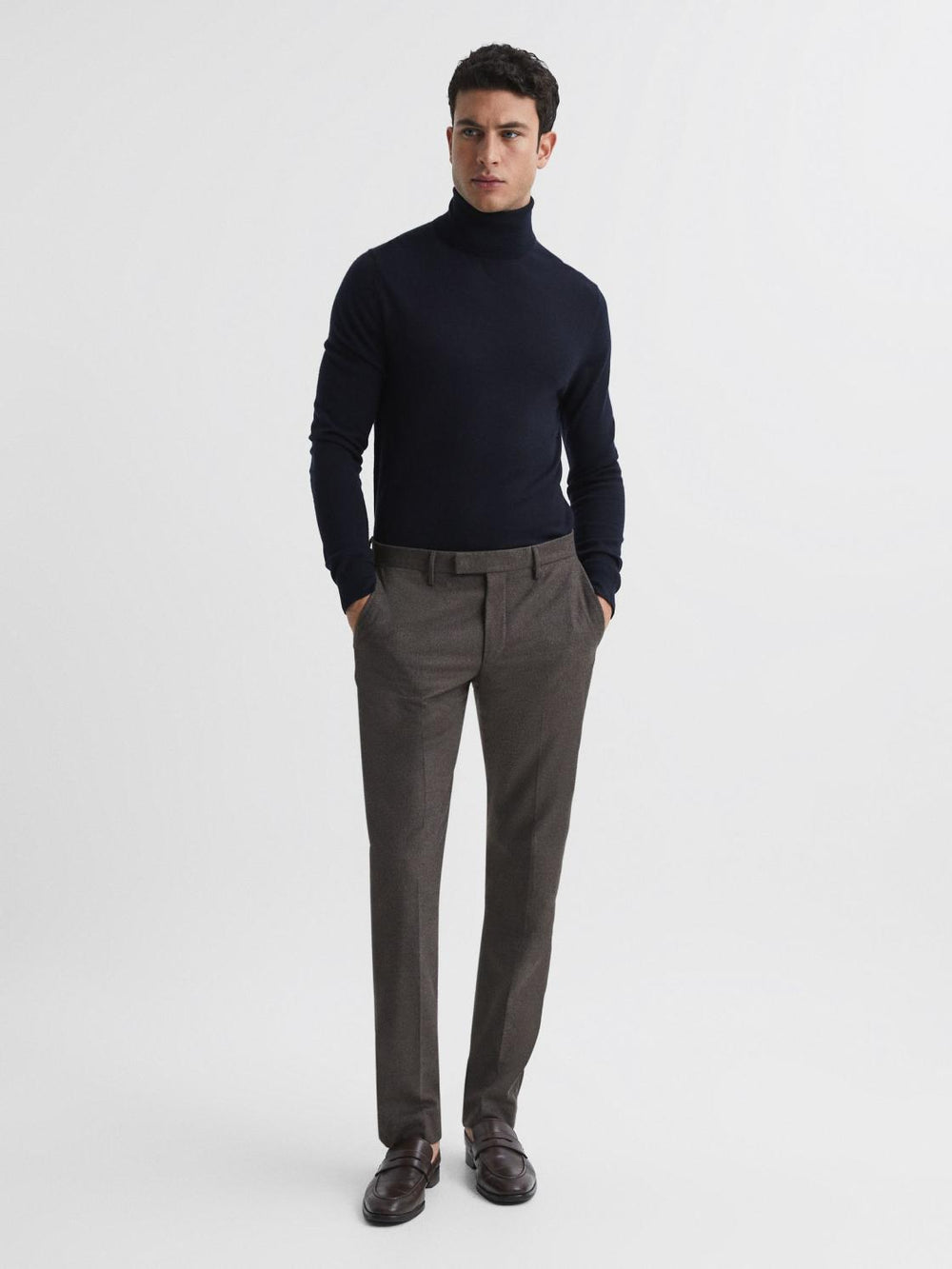 Reiss Knitwear | Caine Merino Wool Roll Neck Jumper Navy - Men