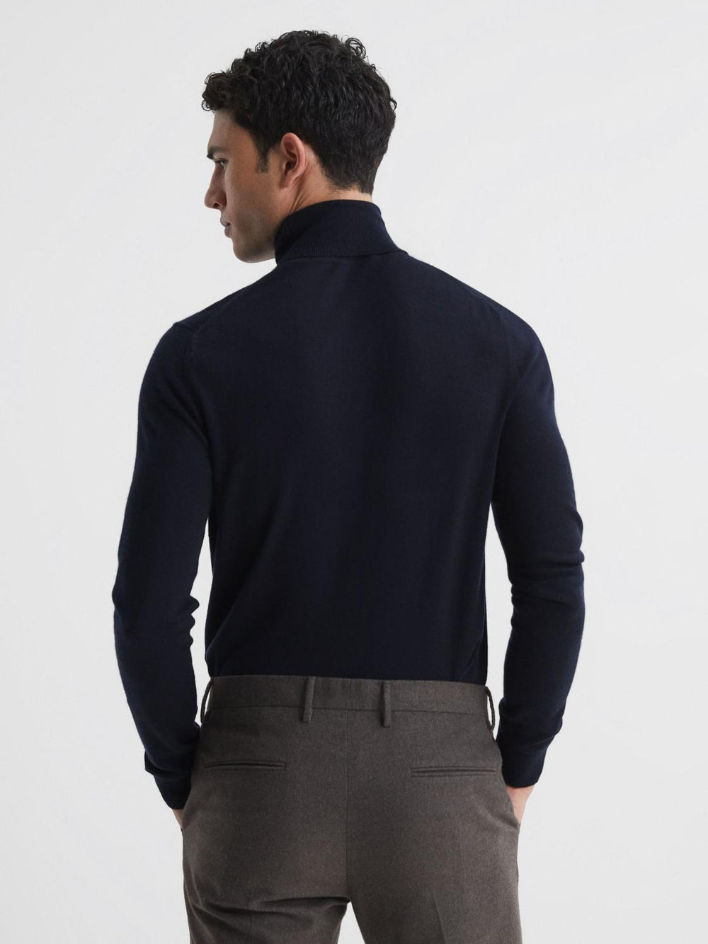 Reiss Knitwear | Caine Merino Wool Roll Neck Jumper Navy - Men